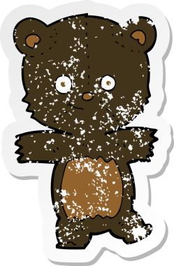 Bir insan tarafından çizilmiş şirin siyah ayının gerilmiş çıkartması.