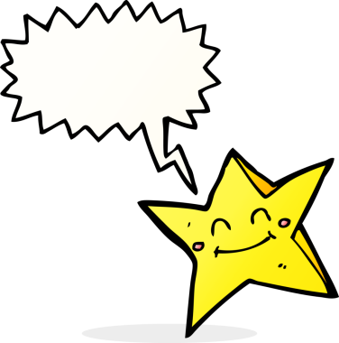 bir insan tarafından çizilmiş konuşma balonu olan mutlu bir yıldız karakteri.