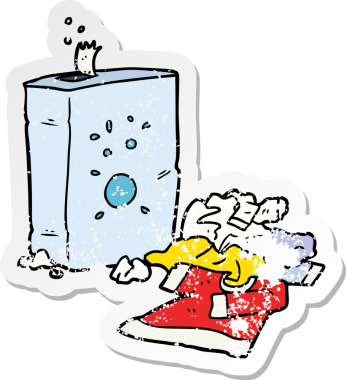 Bir insan tarafından çizilmiş karikatür yıkama tozu ve çamaşır lekesi.