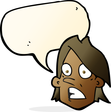 bir insan tarafından çizilmiş konuşma baloncuğu ile korkmuş bir yüz.