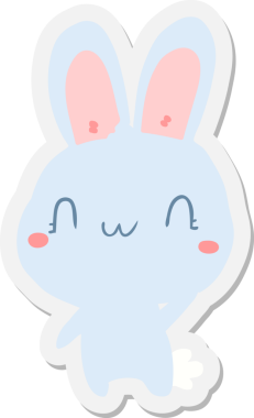 Bir insan tarafından çizilmiş çizgi film tavşan el sallama etiketi.