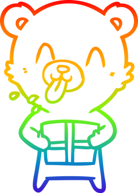 gökkuşağı gradyan çizimi kaba bir karikatür kutup ayısı bir insan tarafından çizilmiş bir hediye ile dilini dışarı çıkarıyor