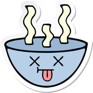 Bir insanın çizdiği sıcak çorba kasesinin çıkartması.