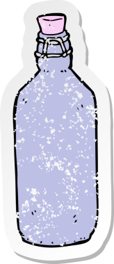 Bir insan tarafından çizilmiş geleneksel bir şişe karikatürün gerilimli yapıştırması.