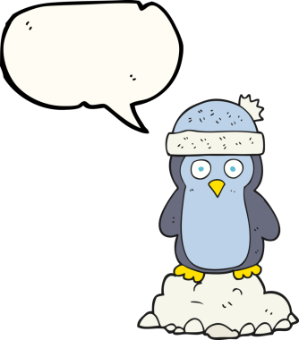 Bir insan tarafından çizilmiş şapkalı penguen serbest konuşma balonu çizimi.