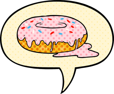 Bir insan tarafından çizilmiş çizgi roman tarzında konuşma balonu olan çizgi film donutu.