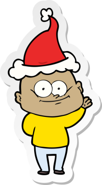 Bir insan tarafından çizilmiş Noel Baba şapkası giymiş kel bir adamın el yazısı.