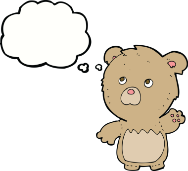 Bir insan tarafından çizilmiş düşünce balonlu oyuncak ayı.