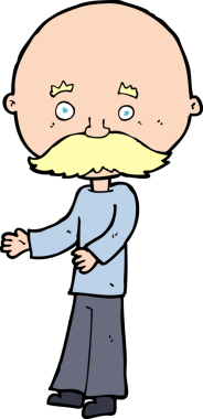 Bir insan tarafından çizilmiş bıyıklı bir çizgi film adamı.