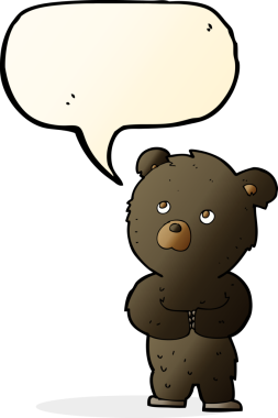 bir insan tarafından çizilmiş konuşma balonlu siyah ayı yavrusu.