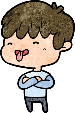 Çizgi filmci çocuk bir insan tarafından çizilmiş dili dışarı çıkarıyor.