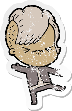 Bir insan tarafından çizilmiş uzay giysisi giymiş sinirli bir hippi kızın sıkıntılı çıkartması.