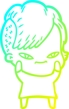 Hipster saç kesimi bir insan tarafından çizilmiş hoş bir çizgi film kızı çizimi.