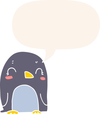 bir insan tarafından çizilmiş, retro tarzı konuşma balonu olan penguen çizgi filmi.