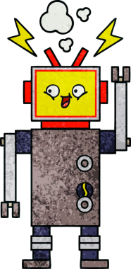 Bir insan tarafından çizilmiş dans eden bir robotun retro grunge dokusu.