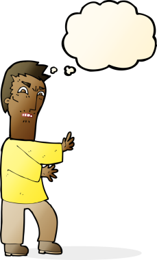 Bir insan tarafından çizilmiş düşünce baloncuğu olan kızgın bir adam.