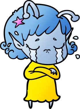 Bir insan tarafından çizilmiş ağlayan uzaylı kız çizgi filmi.