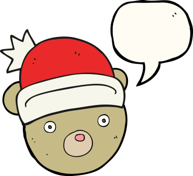 Bir insan tarafından çizilmiş Noel şapkası giyen oyuncak ayı serbest konuşma balonu çizimi