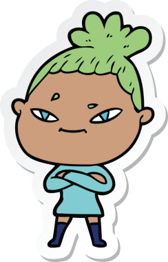 Bir insan tarafından çizilmiş bir karikatür kadının çıkartması.