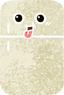 Bir insan tarafından çizilmiş buzdolabının retro çizim tarzı karikatürü.