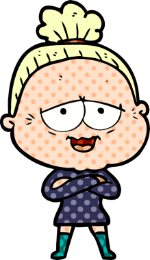 Bir insan tarafından çizilmiş mutlu yaşlı kadın çizgi filmi.