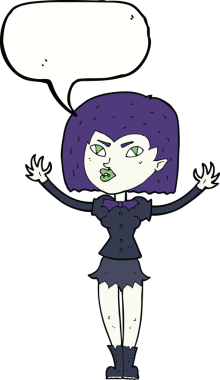 Bir insan tarafından çizilmiş konuşma balonu olan vampir kız.