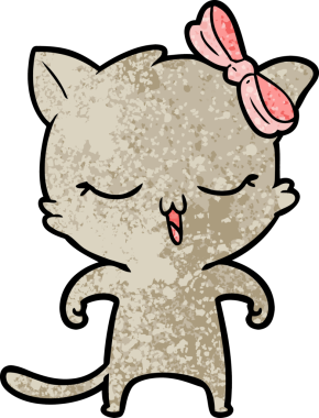 Bir insan tarafından çizilmiş kafasında yay olan çizgi film kedisi.