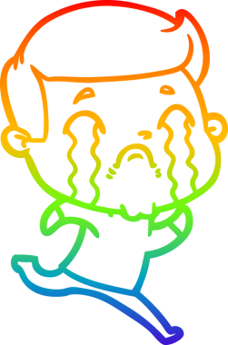 Gökkuşağı gradyan çizimi bir insan tarafından çizilmiş ağlayan bir karikatür adamı çiziyor.