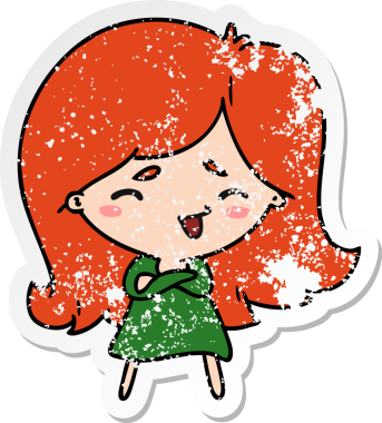 Bir insan tarafından çizilmiş sevimli bir kawai kızının sıkıntılı karikatür çizimi