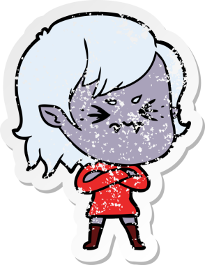 Bir insan tarafından çizilmiş rahatsız bir vampir kızın sıkıntılı çıkartması.