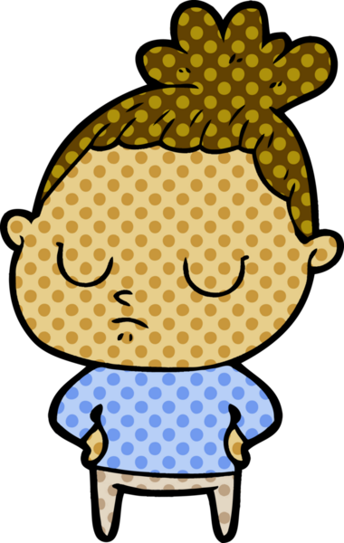 Bir insan tarafından çizilmiş sakin bir kadın çizgi filmi.