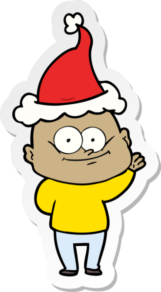 Bir insan tarafından çizilmiş Noel Baba şapkası giymiş kel bir adamın el yazısı.