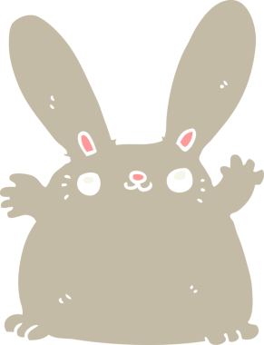 Bir insan tarafından çizilmiş düz renkli çizgi film tavşanı