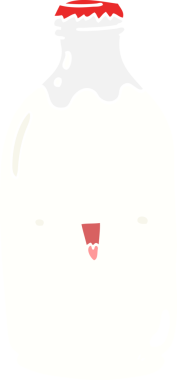 Bir insan tarafından çizilmiş şirin düz renkli süt şişesi.