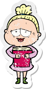 Bir insan tarafından çizilmiş mutlu, yaşlı bir kadının sıkıntılı çıkartması.