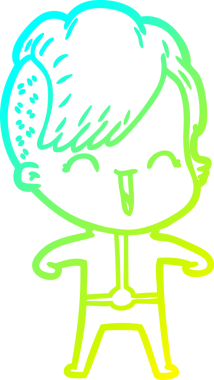 Bir insan tarafından çizilmiş, mutlu bir hipster kız çizgi filmi.