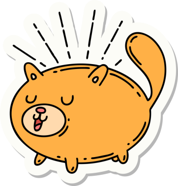 Bir insan tarafından çizilmiş dövme stili mutlu bir kedi.