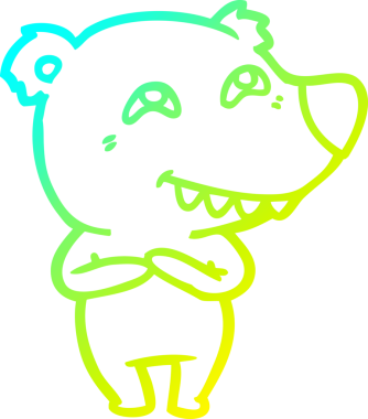 Bir insan tarafından çizilmiş dişleri gösteren çizgi film ayısının soğuk gradyan çizimi