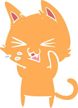 Bir insan tarafından çizilmiş düz renkli çizgi film kedisi.