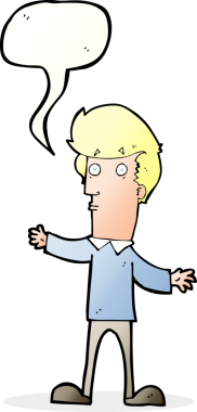 Bir insan tarafından çizilmiş konuşma baloncuğu olan ürkmüş bir adam.