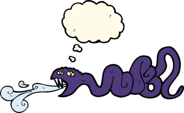 Bir insan tarafından çizilmiş düşünce baloncuklu çizgi film yılanı.