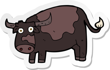 Bir insan tarafından çizilmiş çizgi film ineğinin çıkartması.