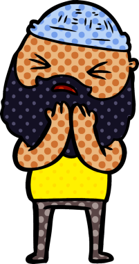 Bir insan tarafından çizilmiş sakallı bir çizgi film adamı.