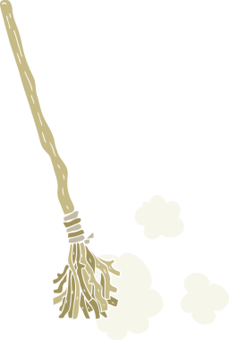 Bir insan tarafından çizilmiş cadı süpürgesinin düz renk çizimi