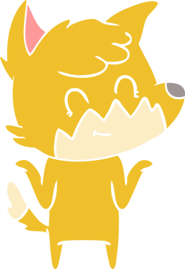 Bir insan tarafından çizilmiş düz renkli çizgi film mutlu tilki