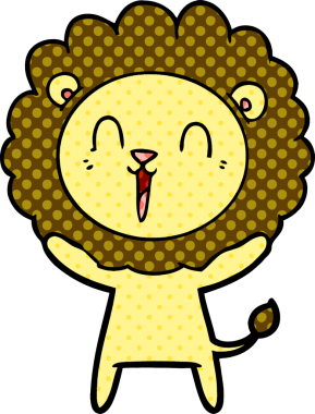 Bir insan tarafından çizilmiş gülen aslan çizgi filmi.