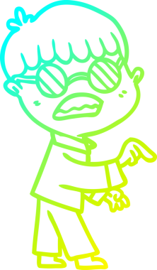 Bir insan tarafından çizilmiş gözlük takan çizgi film çocuğu çizimi.