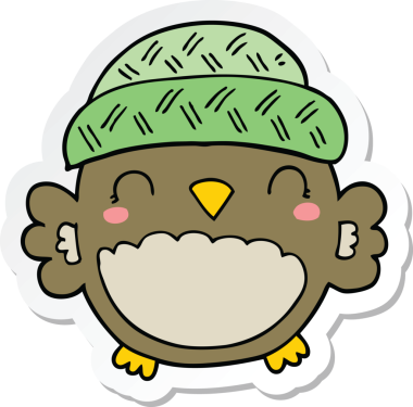 Bir insan tarafından çizilmiş şapkalı şirin bir baykuşun çıkartması.