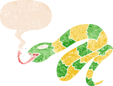 çizgi film tıslayan yılan konuşma baloncuğu ile grunge sıkıntılı retro dokuma bir insan tarafından çizilmiş