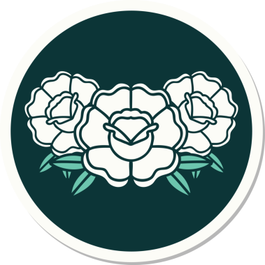 Bir insan tarafından çizilmiş bir buket çiçeğin geleneksel stiliyle dövme çıkartması.